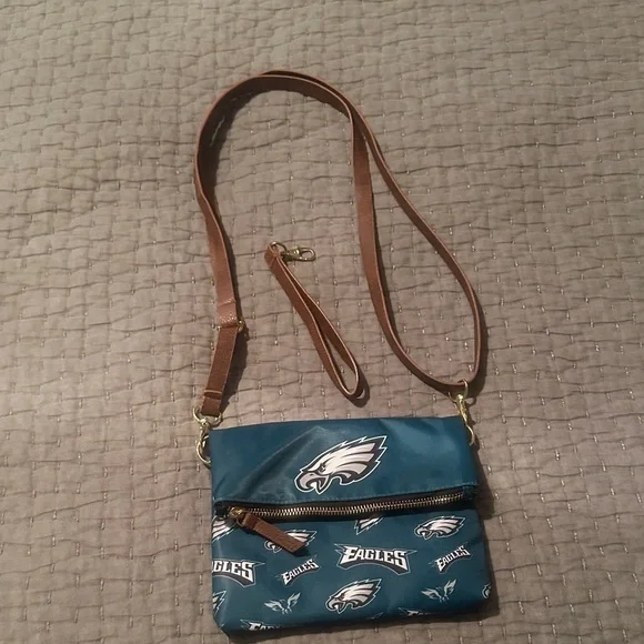 Teal Crossbody Bag with Brown Strap - Picture 2 of 7